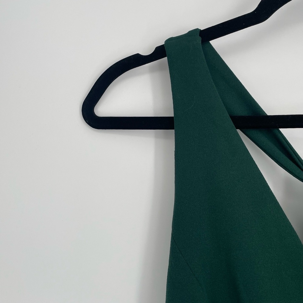 Lulus Hunter Green V-Neck Cross Back A-Line Open Back Skater Mini Dress XS - Picture 4 of 14